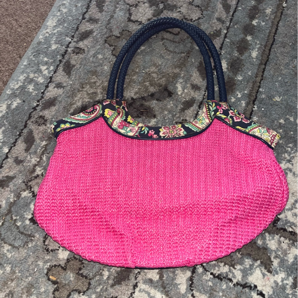 VERA BRADLEY WOVEN STRAW BUCKET TOTE PETAL PAISLEY